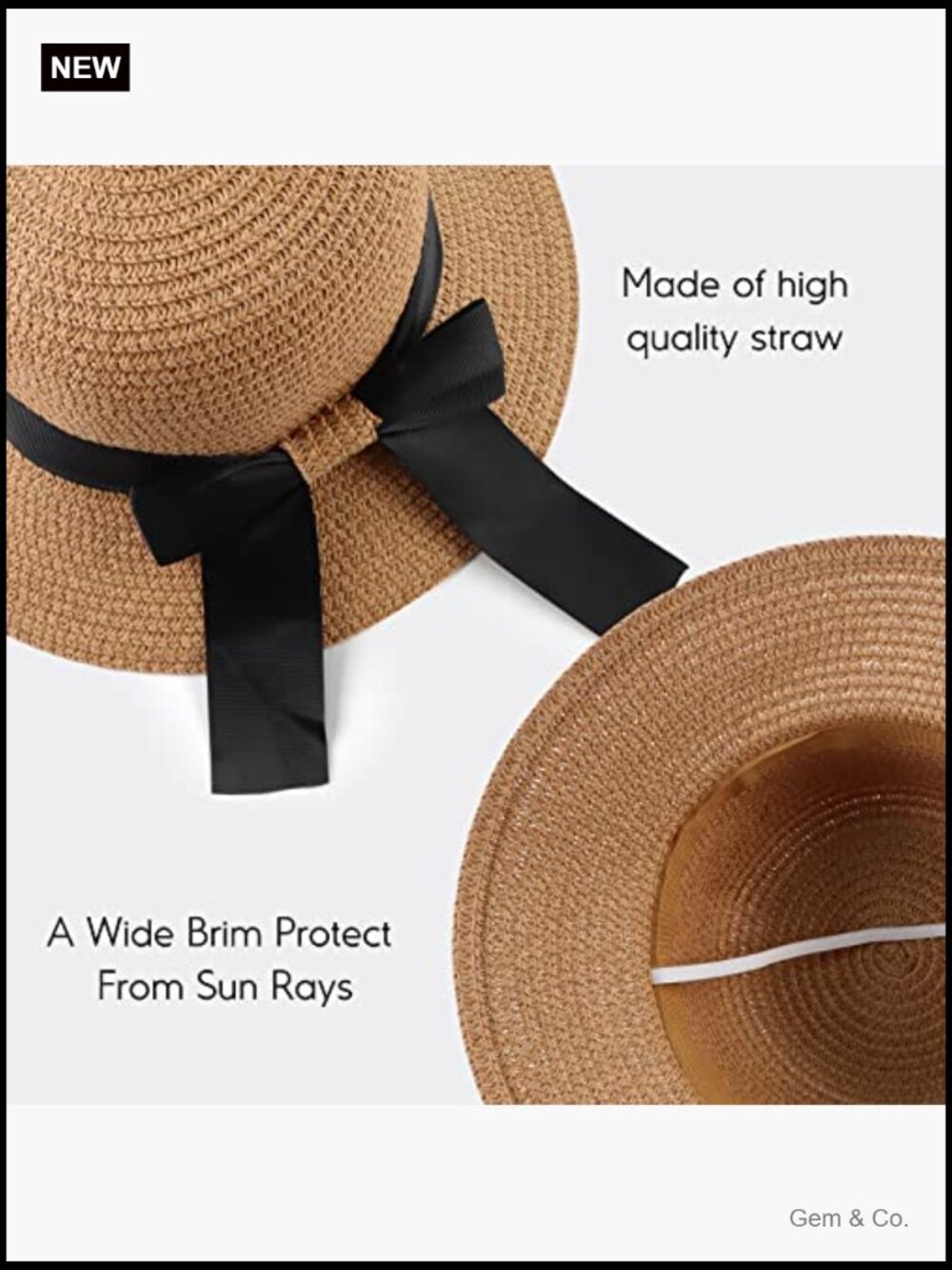 Wide Brim Straw Sun Hat Foldable Floppy with Bowknot and Chin Strap - Picture 3 of 7
